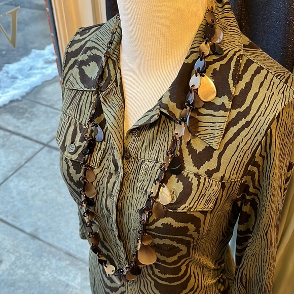 HERMÈS Buffalo Horn Necklace Brown Tortoise Shell LONG RARE bead dangle $1500RP! - Picture 14 of 16